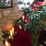 flowers and candles on staircase